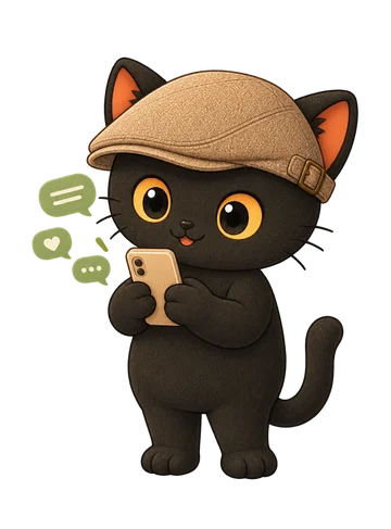 咪卡捧著手機傳 LINE 訊息